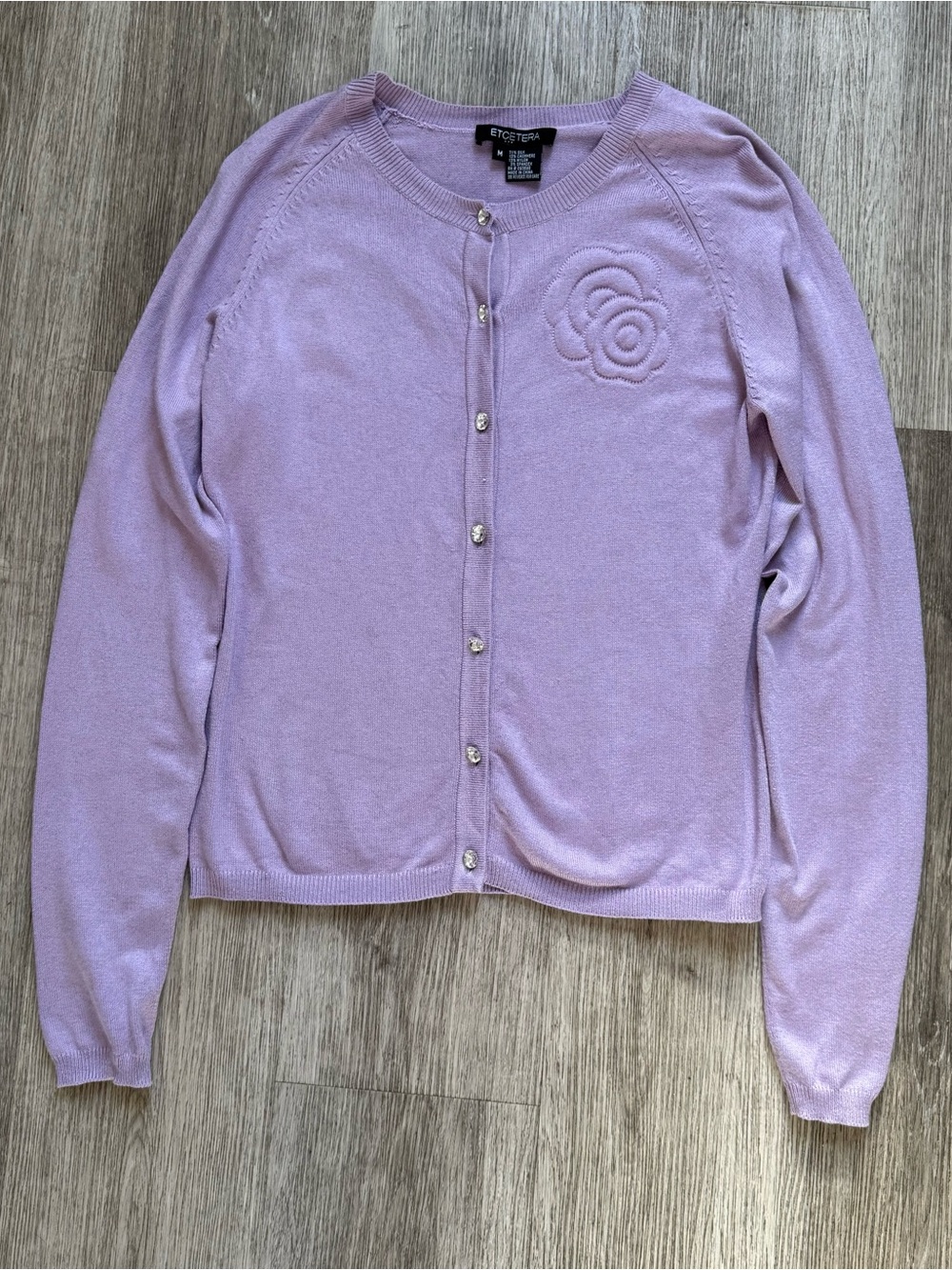 Etcetera Lavender Silk Cashmere Floral Cardigan M